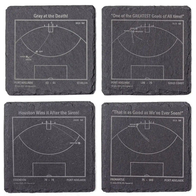 Four Port Adelaide AFL play‑book slate coasters 
