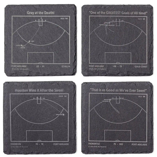 Four Port Adelaide AFL play‑book slate coasters 